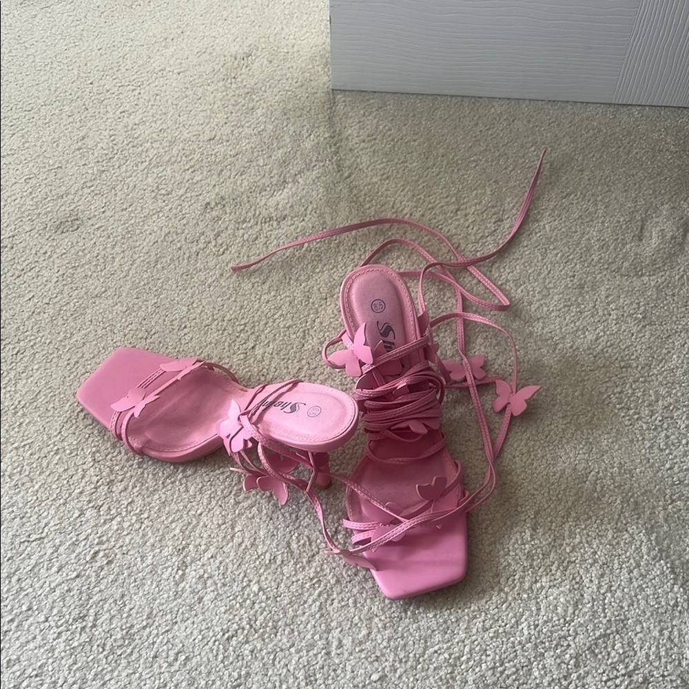 Pink Butterfly Lace-Up Sandals